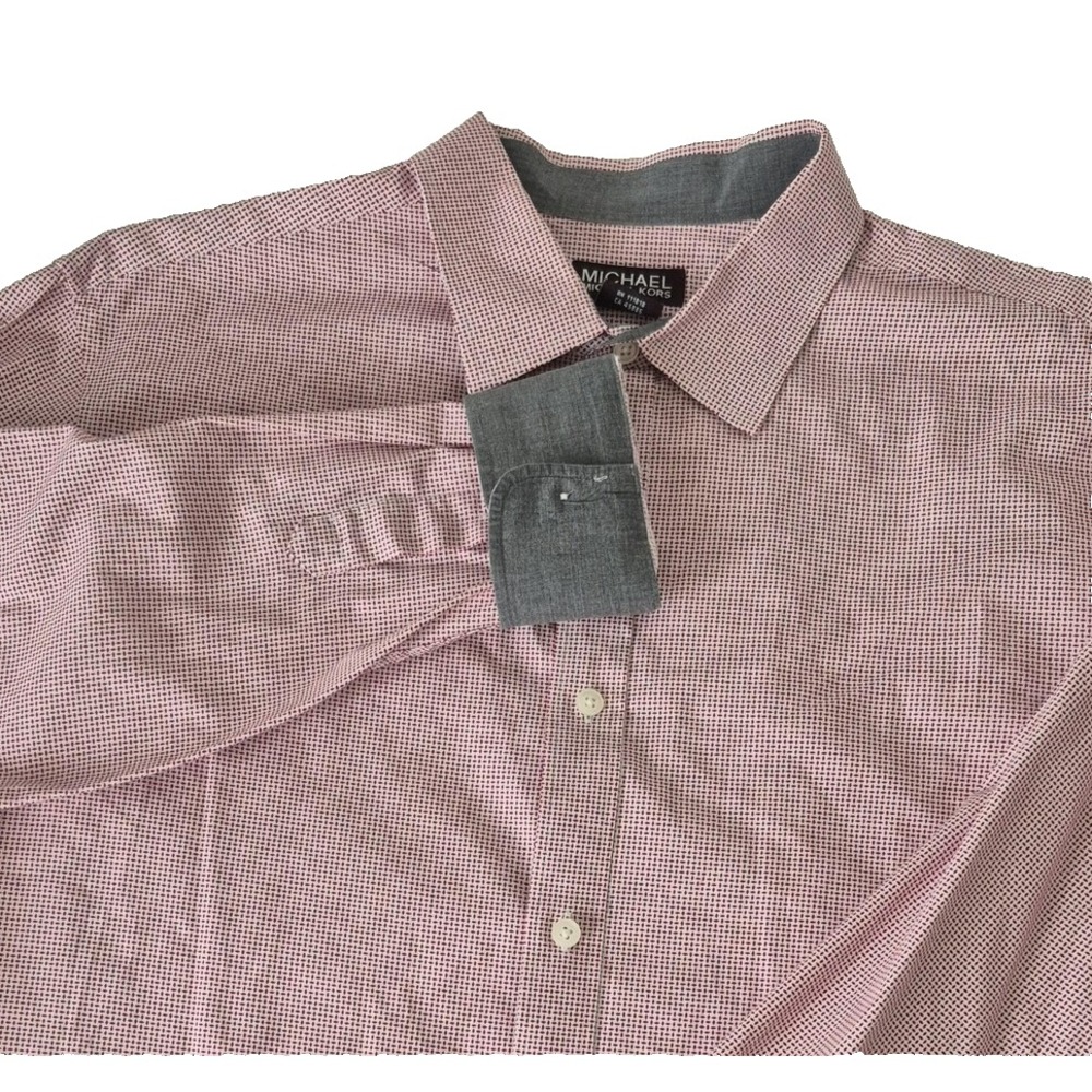 Michael Kors Shirt Mens XL Red Microprint Button Down Long Sleeve Contrast Cuffs